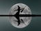 Halloween witch silhouette flying with broomstick. Full Moon. Re