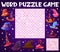 Halloween wizard and witch hats word search puzzle