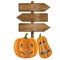 Halloween wooden sign and pumpkins illustration