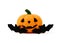 Halloween wool pumpkin with a bat isolated on a white background. Woolen felting toys Jack o lantern pumpkin head and bat