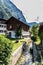 Hallstadt, Austria - July, 2019: Hallstatt village Austria. Tourist destination