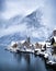 Hallstat village in the Austria. Beautiful village in the mountain valley near lake. Mountains landscape and old town.