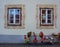Hallstatt/Austria- December 26, 2019: Beautiful painted windows of a local souvenirs shop in Hallstatt, a charming traditional