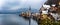 Hallstatt, Austria - Panoramic view of world famous Hallstatt, the Unesco protected lakeside town with Hallstatt Lutheran Church