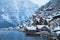 Hallstatt in mystic twilight in winter, Salzkammergut, Austria