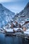 Hallstatt in mystic twilight in winter, Salzkammergut, Austria