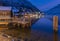 Hallstatt. Scenic view of the city and the lake at sunset.