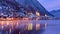 Hallstatt. Scenic view of the city and the lake at sunset.