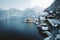 Hallstatt at twilight in winter, Salzkammergut, Austria