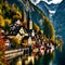 Hallstatt village in the Alps, Austria,  Colorful autumn landscape