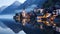 Hallstatt village reflected in Hallstattersee lake, Austria