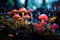 Hallucinogenic mushrooms during a humid morning