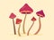 Hallucinogenic mushrooms. Toadstool mushrooms with red caps. Acid trip. Poisonous mushrooms. Design for posters, banners