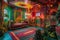 hallucinogenic plant-inspired room, with vibrant colors and intricate patterns