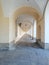 Hallway with  arches and lights of the library