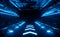 Hallway Corridor Passage Tunnel Spaceship Modern Sci Fi Futuristic Blue Neon Laser Rays Glowing Tech Illustration 3d Rendering