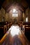 Hallway through the wooden floor of the church