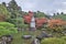 halo statue on pedestal in Yuzen en garden