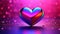 Halographic glossy heart on a neon pink-violet background. Background for Valentine& x27;s day.
