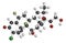 Halometasone topical corticosteroid drug molecule. 3D rendering. Atoms are represented as spheres with conventional color coding: