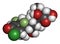 Halometasone topical corticosteroid drug molecule. 3D rendering. Atoms are represented as spheres with conventional color coding: