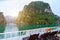 Halong Bay Tour Cruise Vietnam, Tourist boat high cliff in sea landscape travel