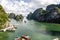 Halong Bay, Vietnam -panorama of the bay in front of Hang Sung Sot grottoes.