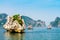 HALONG BAY, VIETNAM - SEPTEMBER 24, 2014 -Ships cruising inside the Bay on a nice day.