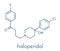 Haloperidol antipsychotic neuroleptic drug molecule. Skeletal formula.