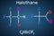 Halothane general anesthetic drug molecule. Structural chemical formula on the dark blue background. Sheet of paper in a cage