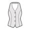 Halter vest pique waistcoat technical fashion illustration with backless, V-neckline, button-up closure, slim fit. Flat