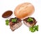 Halved burger with parsley isolated