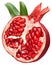 Halved pomegranate fruit