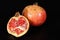 Halved pomegranate with interior view of seeds