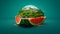 Halved Watermelon with a surreal small town on top