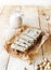 Halwa with hazelnuts and vegan nut milk on the wooden background and backing paper