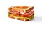 Ham and cheese toasted sandwich with salad and tomato on white background.Macro.AI Generative