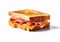 Ham and cheese toasted sandwich on white background.Macro.AI Generative