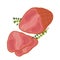 Ham. Meat delicatessen on white background. Slices of smoked juicy pink ham. Simple flat style vector illustration.
