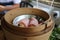 Ham rolls, Chinese steamed dumpling or dim sum or Chinese food