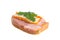 A ham sandwich with lard and green leaf of parsley isolated on w