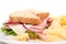 Ham sandwich platter with potato chips