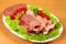 Ham slices on plate