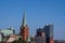 Hamburg, Germany  22 June 2022,  The view of the Swedish Gustaf Adolfs Church with the Elbphilharmonie in the background