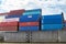 Hamburg, Germany -27. July 2022, import-export of container stacks of cargo ship in port, container logistics industry