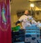 Hamburg, Germany, December 10th 2017: The well-known Banana-Fred sells fruit at the Hamburg Fish Market with loud shouting