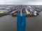 Hamburg, Germany, December 30th, 2023: Kohlbrandbrucke bridge over the river Elbe in the port of Hamburg. it is the