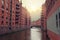 Hamburg, Germany. Image of Hamburg- Speicherstadt during twilight hour