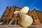 Hamburg, Germany - May 17, 2018: Giant four-blade ship propeller in front of the International Maritime Museum in