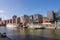 Hamburg, Germany - September 04, 2018: Hamburg city canal and modern buildings, Hafencity, Hamburg, Germany